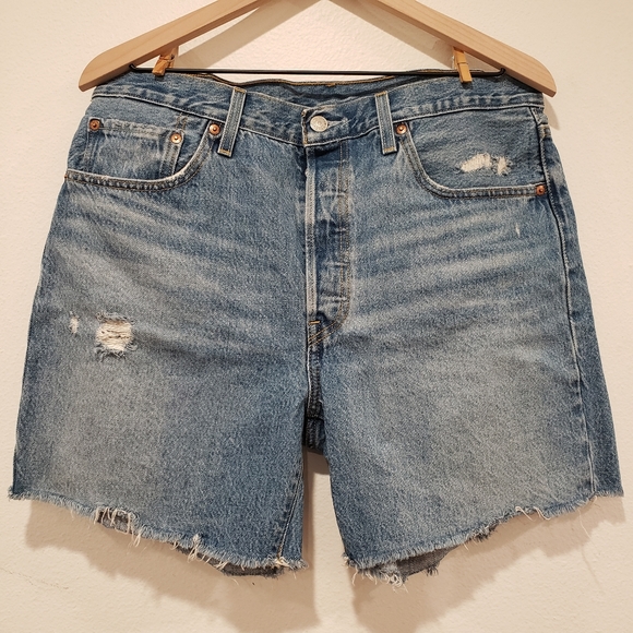 Levis 501 high rise midi jean denim shorts button fly premium - Picture 2 of 8